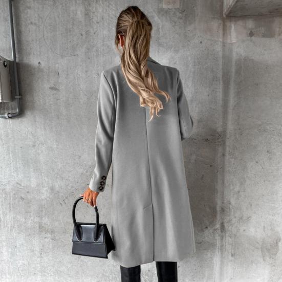 Damen Midi Langer Wollmantel Zweireihiger Trenchcoat Klassisches Revers Peacoat Herbst Winter Übermantel