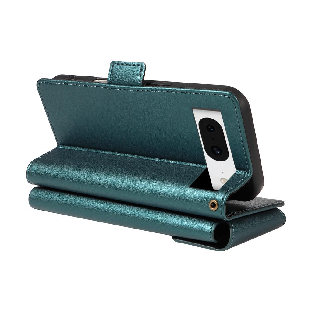 For Google Pixel 8 Case with Multi-Card Holder and Strap PU Leather Phone Cover Stand
