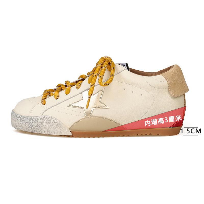 5CM Petite Height-Increasing Korean Color-Block Star White Retro Lace-Up Women's Casual Shoes