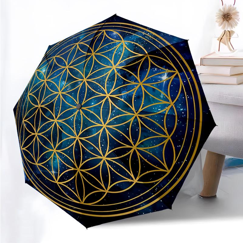 Flower of Life Pattern Folding Umbrella Fashion Auto-Open 8 Iron Ribs Plastic Handle Foldable Sunshade Perfect Christmas Gifts