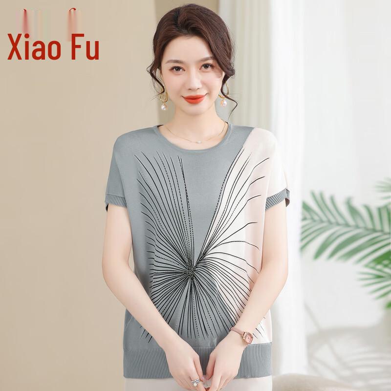 Женский вязаный топ с коротким рукавом и круглым вырезом Xiaofu Mama Лето 2026 5XL