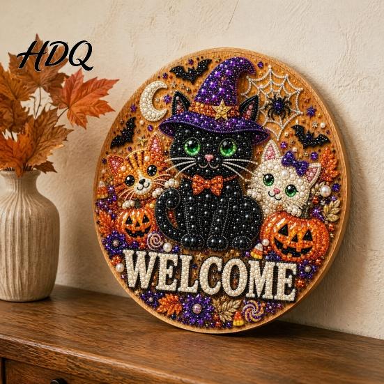 Faux Pearl Painting Arts Halloween Door Sign Kit Ghost Skull Skeleton Cat Welcome Handmade Decoration Crafts for Wall Craft Project