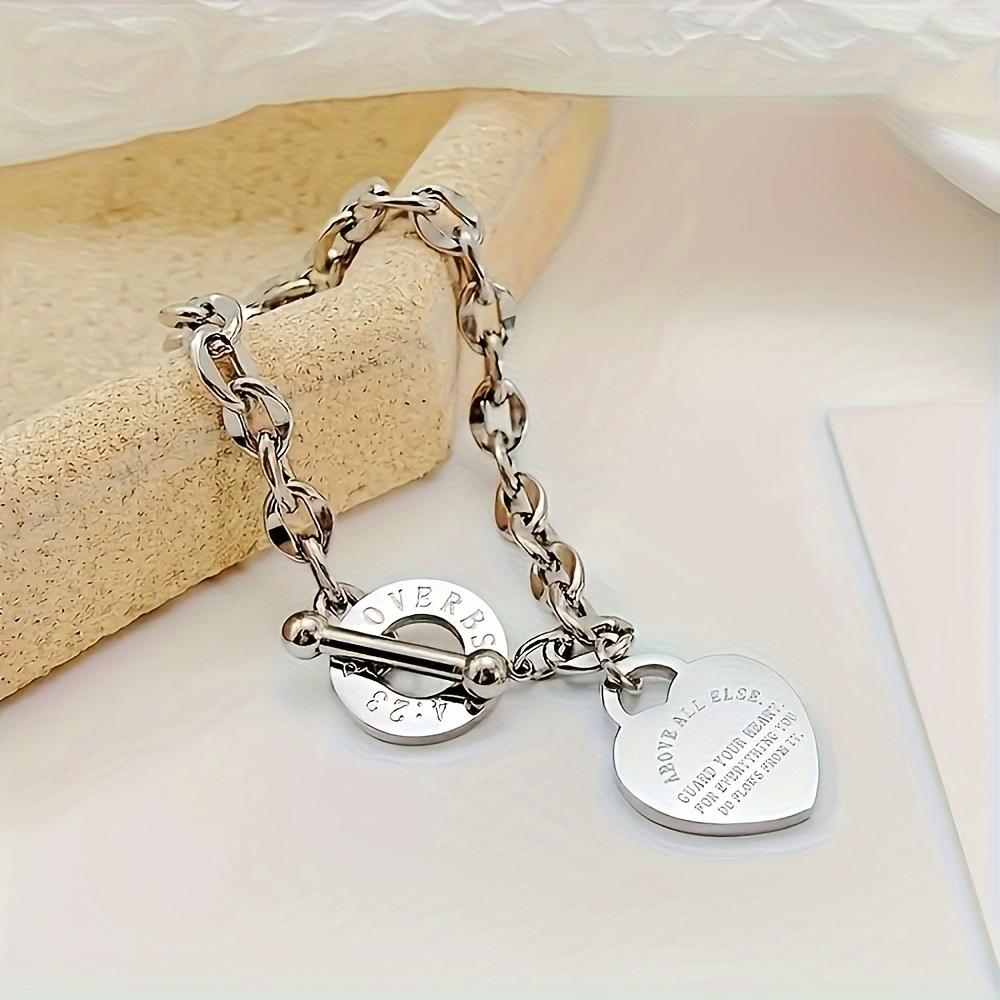 Men's Stainless Steel Engraved Heart Bracelet – Casual Style Ideal for Festive Gift