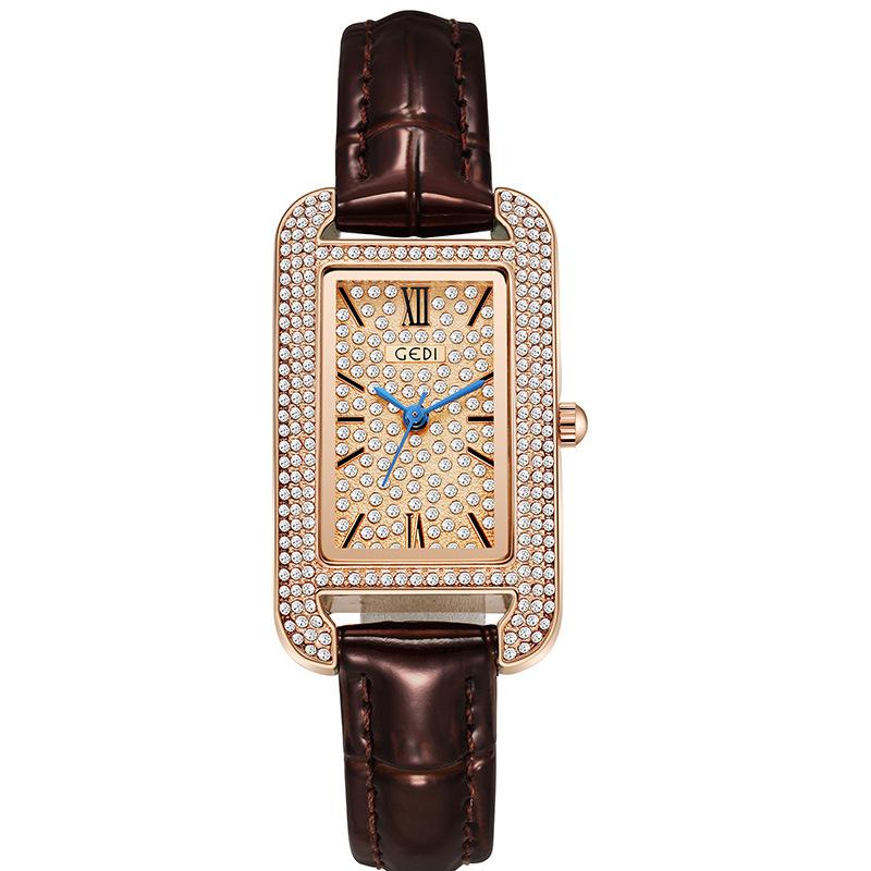 Genuine Women'S Fashion Small Square Disc Full Of Diamonds, Niche Belt, Gypsy Star Quartz Waterproof Watch