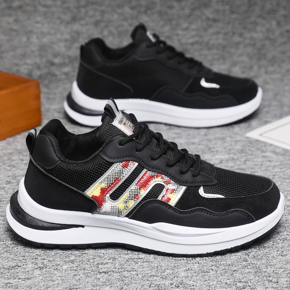 Popular men's breathable mesh running shoes thick-soled wear-resistant shock-absorbing sports shoes universal trendy shoes in stock