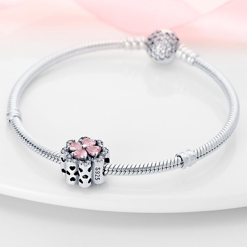 Latest In Genuine Copper Four-Leaf Clover Charm Bead Elements Fits Pandach Authentic Bracelets For Women Jewelry Creation Anniversary Gifts