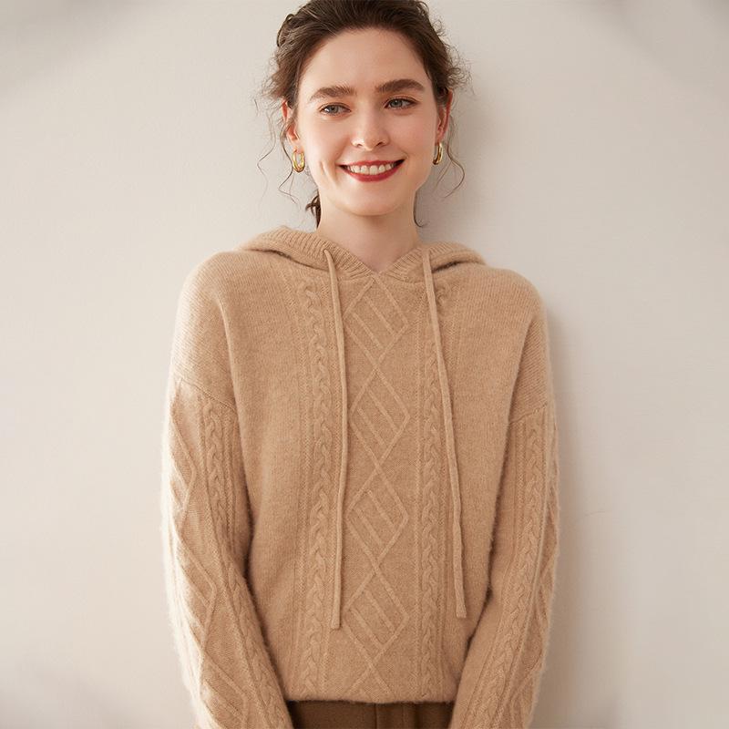 Women's 2024 High-End Hooded Cashmere Argyle Sweater