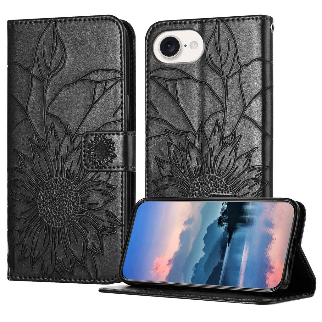 For iPhone 16e Case Sunflower Imprinted Wallet Stand Folio Flip Leather Cover