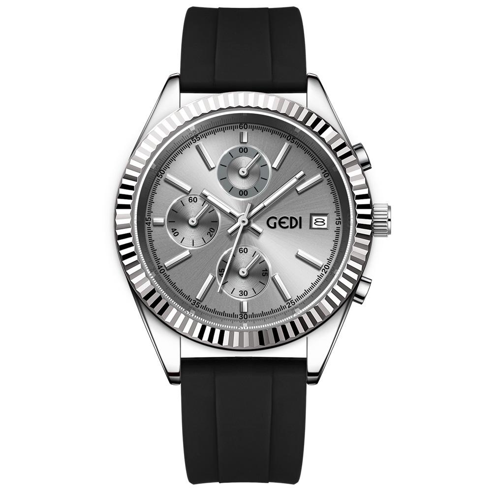 Three-eye six-pin business watch calendar high-end large dial silicone waterproof quartz watch