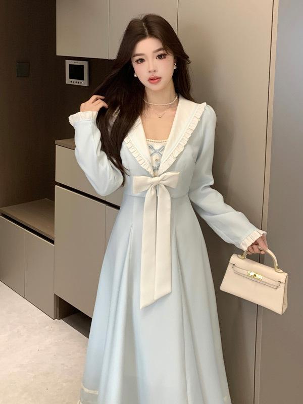 Elegant Plus Size Bow Long Dress - Spring Campus Style
