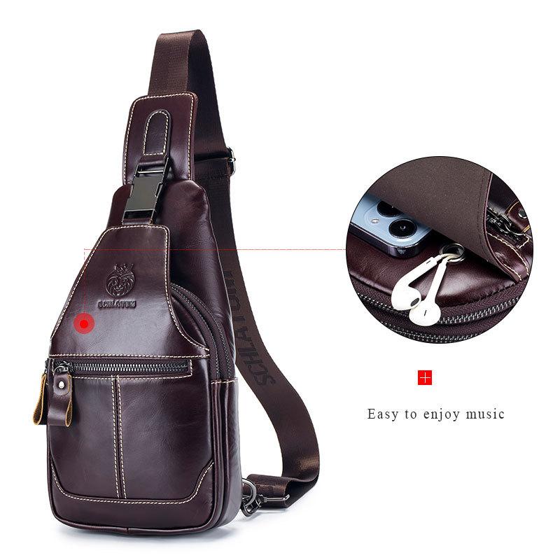 Genuine Leather Crossbody Bag, Retro Cowhide Men's Front Shoulder Bag