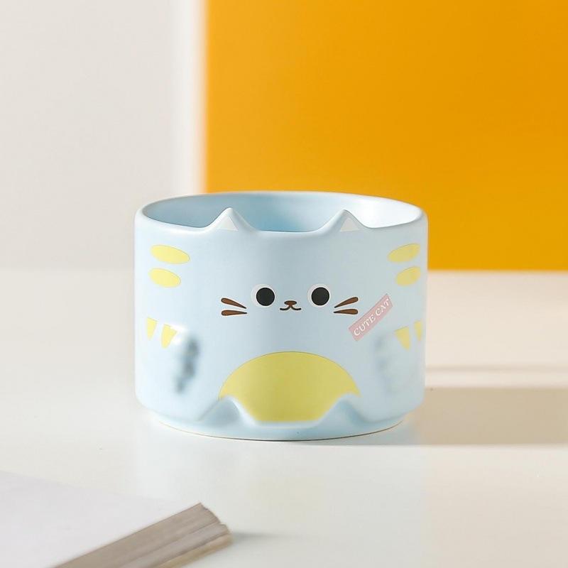 Niedliche Katze Keramiktasse Cartoon Becher Paar Wassertasse An Tasse gestapelt Haushaltstasse Geschenk Souvenir 301-400ml