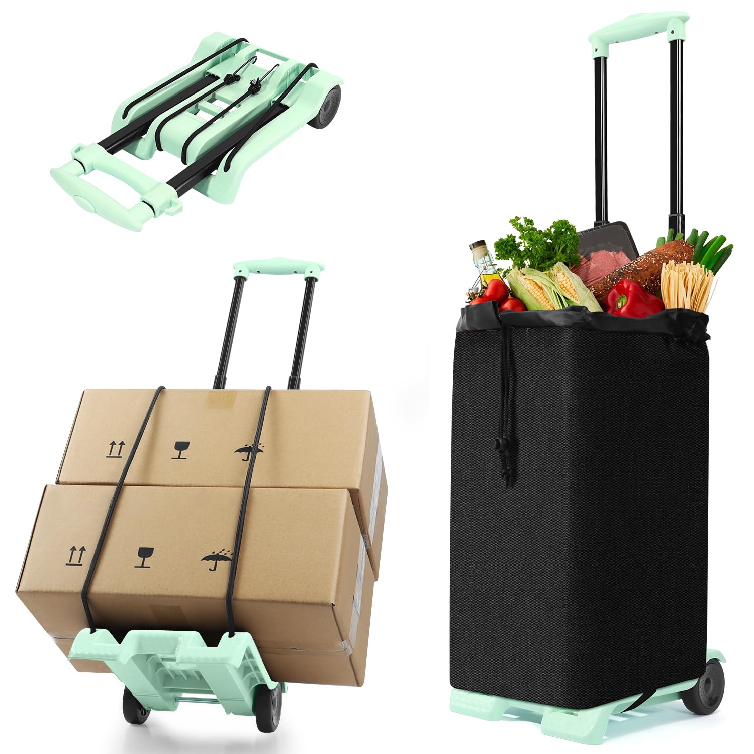 

Folding Hand Easy with Camping Luggage Emergency Business Hand Elastic Large 51kg Weight Capacity Truck, Lightweight, Storage, Outdoor, Bag, 3-Level зелений