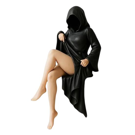 Gothic Bookshelf Sculpture Sexy Black Robe Female Figure Resin Spooky Woman Figurine for Halloween Desktop Decoration