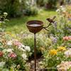 Outdoor Garden Bird Bath Stake with Rust Finish Metal Construction Vintage Style Yard Decoration Bird Feeder Stand