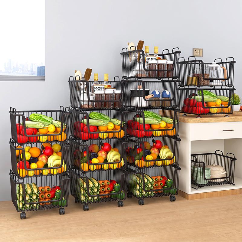 Household kitchen rack Large floor multi-layer stacked storage rack Movable fruit and vegetable rack