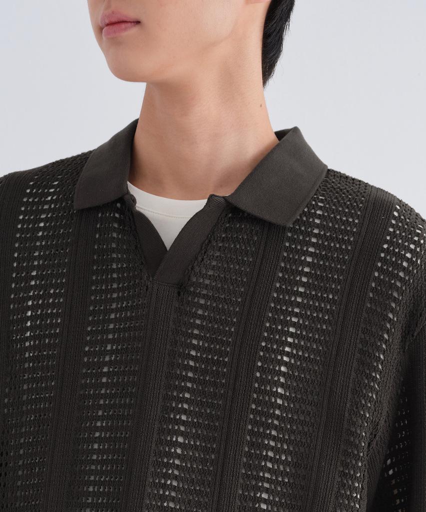 Musinsa Standard Vertical Crochet Slit Neck Polo Shirt [Gunmetal]