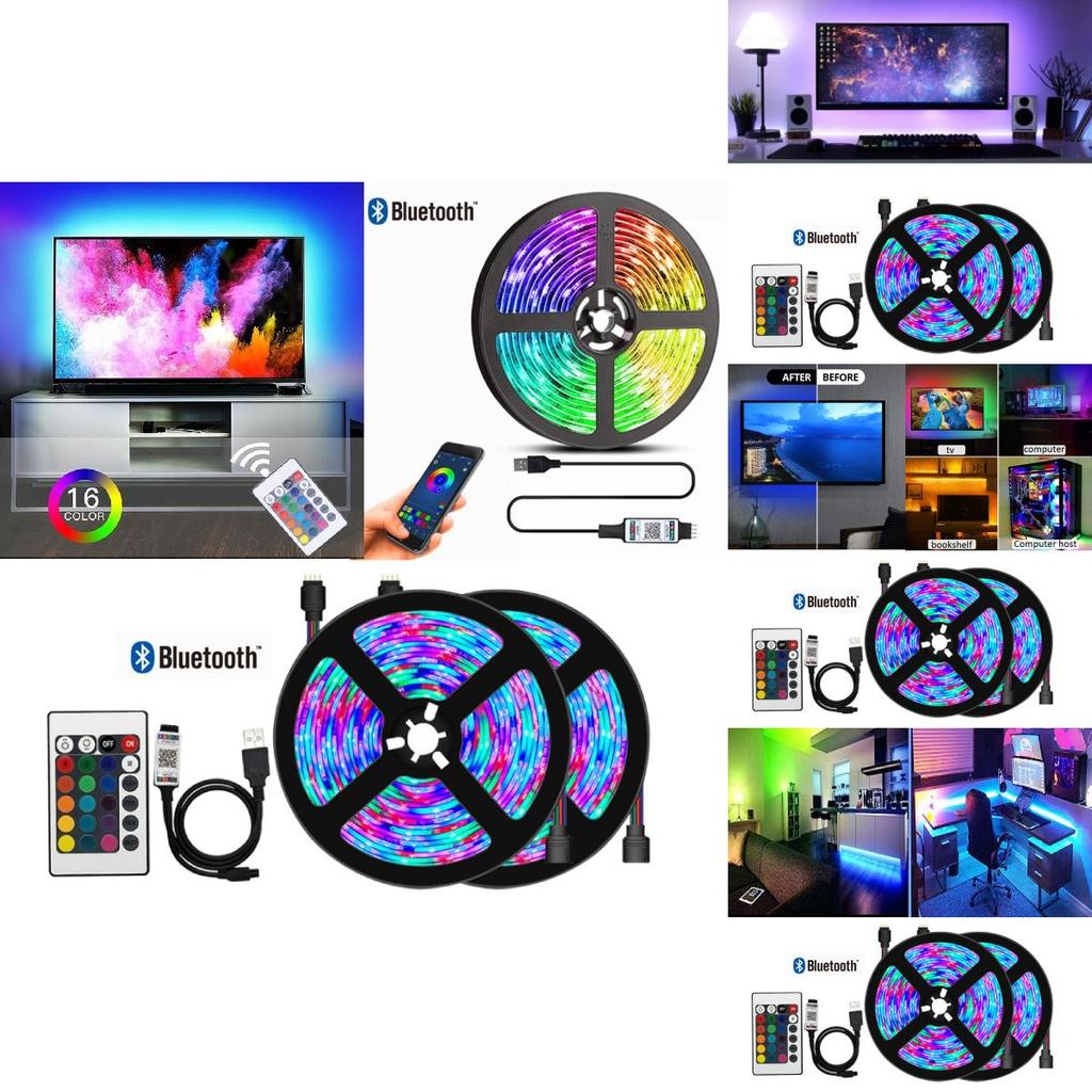 Multicolored Led Strip Light Set With Bluetooth 5050 Rgb Remote Control For Tv Background