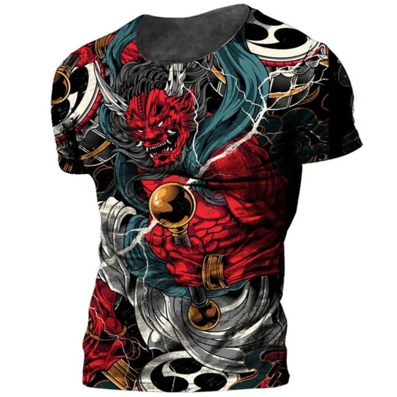 Summer Japanese Samurai 3d Printed T-shirt Men Fashion Casual Personality Tees Street Round Neck Short Sleeve Sports T Shirts