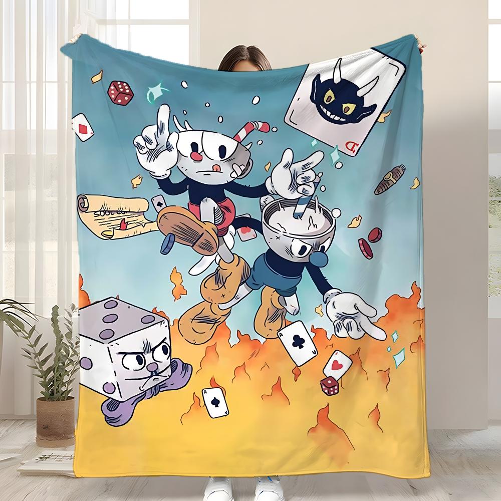 Klassisch Niedlich Spiel C-Cuphead Wurf Kinderfreundliche Flanell-Wurfdecke Weich Warm Antistatisch Waschbar Ganzjahres