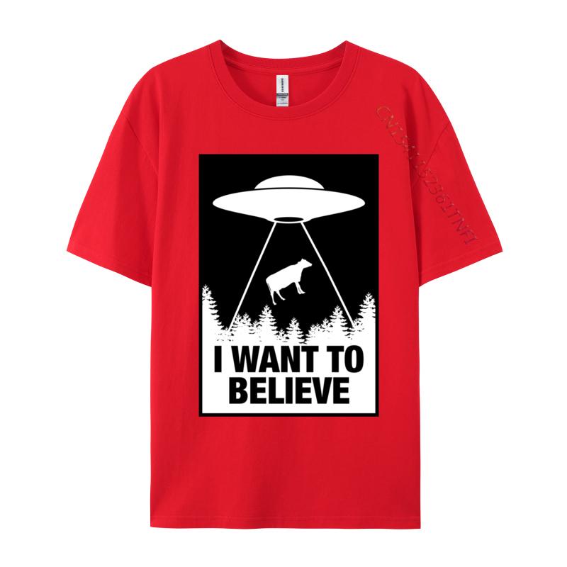 I Want To Believe Ufo Abducting A Cow Normal Fashionable Normal T Shirts Cotton Camisa Unisex Tees Print T Shirts
