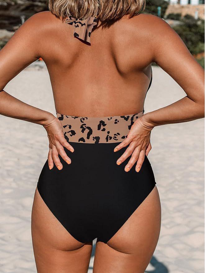 Halterneck Ruffled Backless One-Piece Swimsuit for Women
