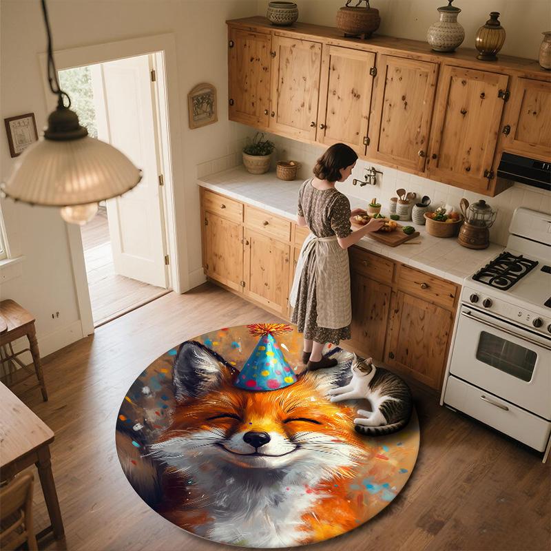 Cute Fox,Round Area Rug,Carpet Rug for Living Room Bedroom Sofa Playroom Decor,Non-slip Floor Mat