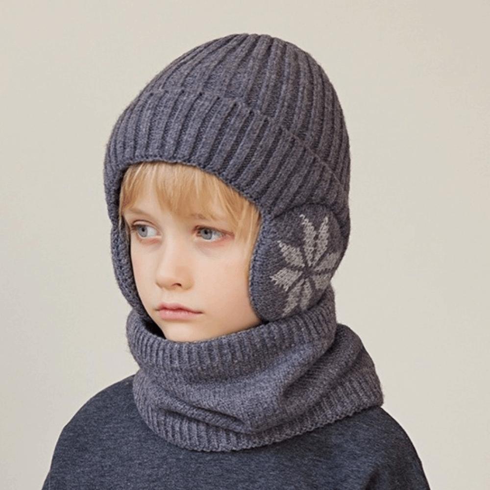 2pcs Solid Color Children Knitted Beanie Coldproof Scarf Hat Set Ear Protection Wool Caps Boy/Girl