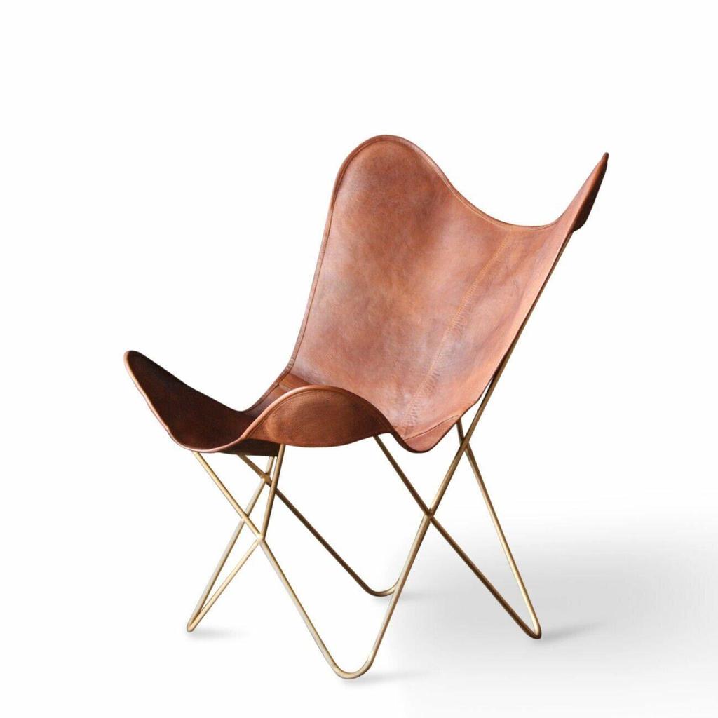 2 ręcznie robione krzesło motylkowe w stylu vintage ze skóry bawolej, ramię relaksacyjne do domowego ogrodu