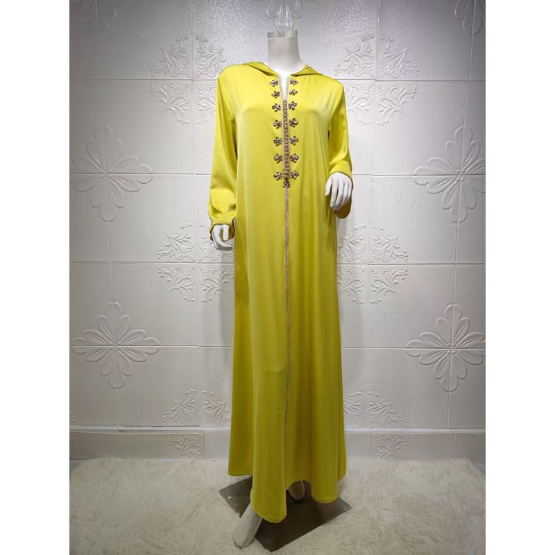 

New Arrival Ethnic Style Women s Hooded Long Dress with Diamond Ribbon Dress Hooded Hot Diamond Dress Yellow S