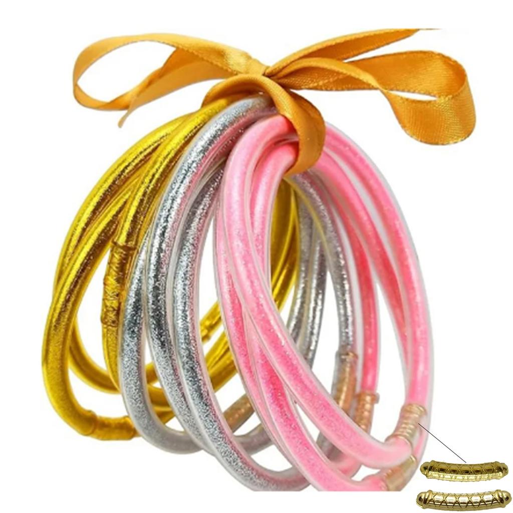 9 Stück/Set Modeschmuck Goldenes Armband Buddhistisches Jonc Armreifen Set für Damen Glitzergefülltes Jelly Silikon Buddha Mädchen Armbänder
