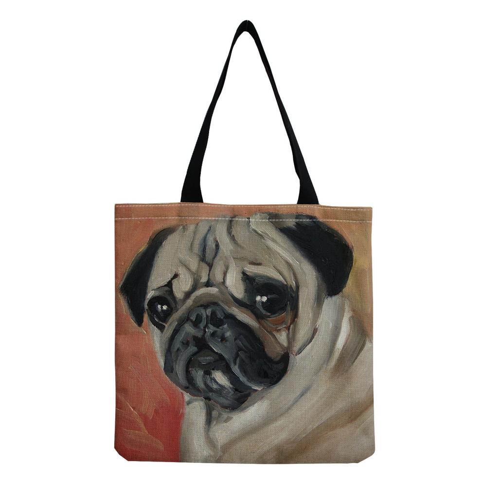Women Vintage Linen Tote Bag - Large Capacity Dog Print Shoulder Handbag for Casual & Grocery Shopping KTB