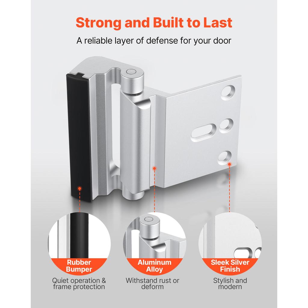 SucceBuy Door Reinforcement Lock 2 Pack Home Lock with 3 Inch Stop Withstand 800 lbs of Force with 8 Screws for Inward-Opening