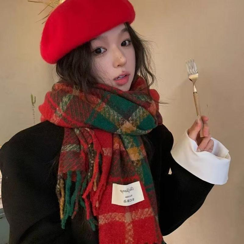 Christmas Plaid Red Scarf Autumn and Winter New Thickened Shawl Outdoor Travel Versatile Cold Warm Scarf Women