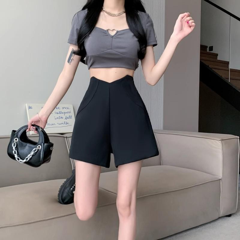 2024 Women's Grey High-Waist A-line Summer Shorts - Slimming, Casual, Versatile Wide-Leg Design