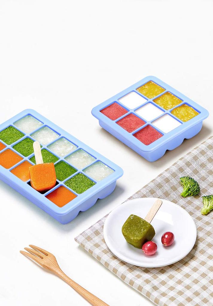 Kalar Frozen Portioned Baby Food Storage Containers 9 Blocks 15 Blocks Ice Cube Tray Baby Food Ice Tray (15 Blocks, Blue)…