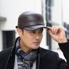 Flat Top Warm Winter Hat for Elderly Men Genuine Leather Dad Cap with Ear Flaps