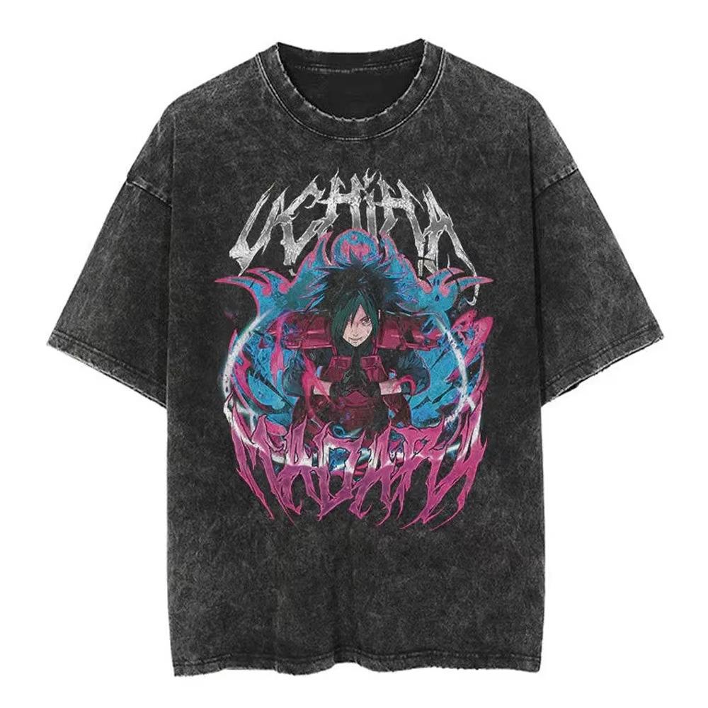 Hip Hop Streetwear Washed T Shirt Japanese Anime Naruto Prin M