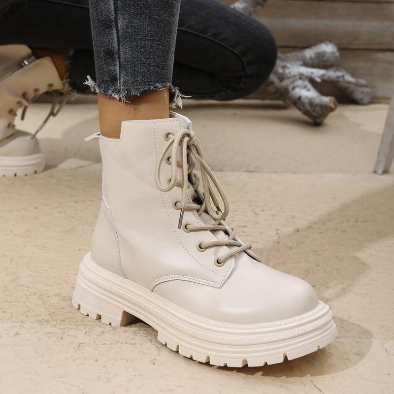 Plus Size Fall/Winter 2025 Women's Boots Martin Boots with Fleece Thick Soles and Lace-up Black Classic Booties for Women