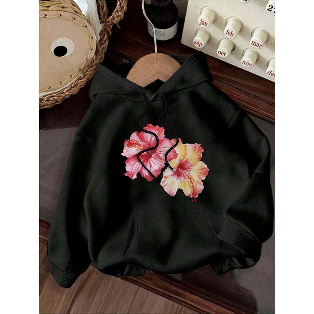 Colorful Floral Pattern Printed Women's Autumn and Winter Round Neck Hoodie Casual Long Sleeved Top Sweatshirt Women's Clothing