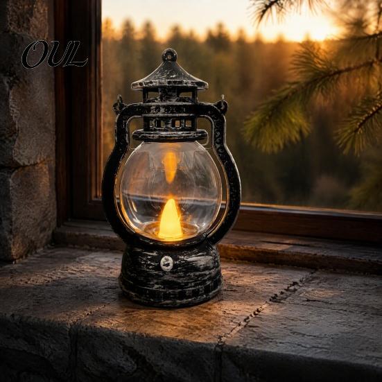 Portable Lantern for Home Decor Vintage Night Light, Flickering LED Candle Lamp Christmas Decorative Plastic Halloween, Flameless Bedside Lamp,