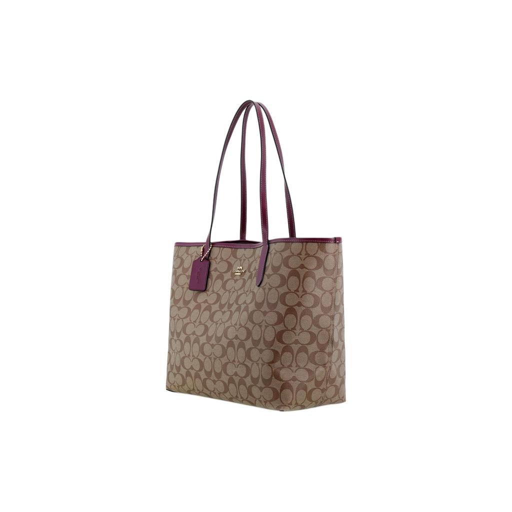 Coach City 33 Classic Monogram Tote Bag Women Tote Khaki Deep-Berry-Red 5696-IMRSF