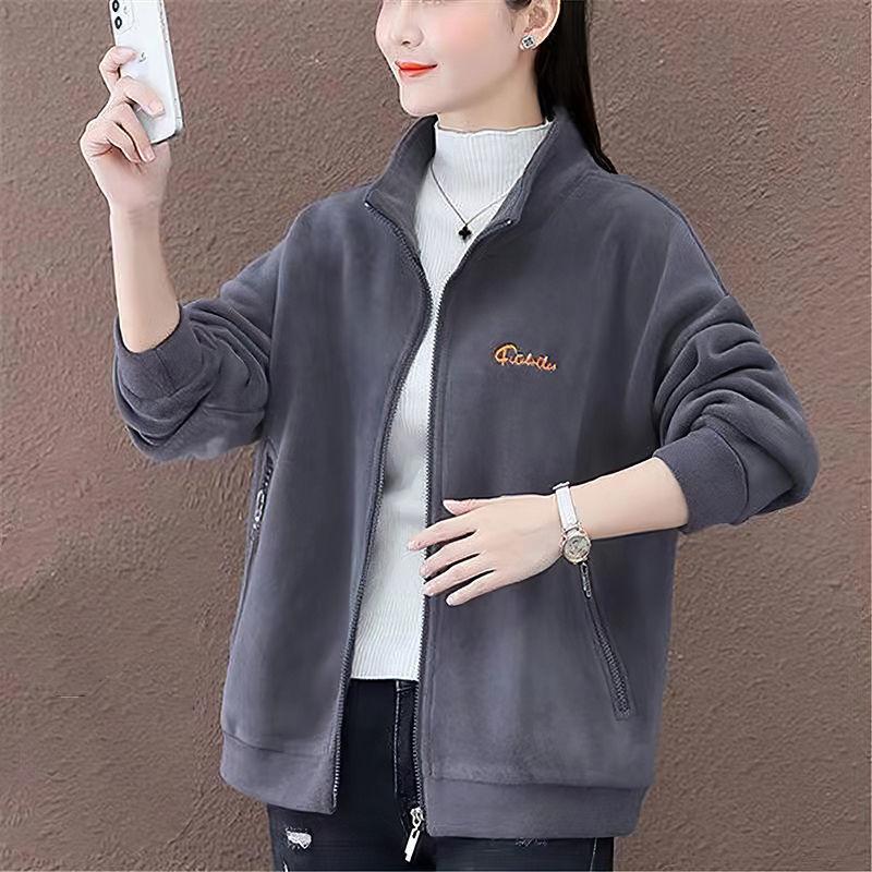 Zipper Loose Coat Women Autumn Winter Jacket Double Velvet Coats Korean Cashmere Warm Outwear Sport Shirt Top