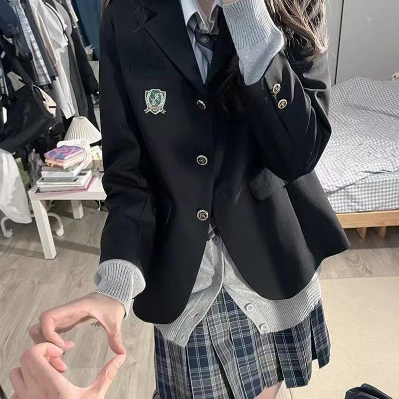 Spring School Women Preppy Blazer Plaid Vintage Y2k Outfits
