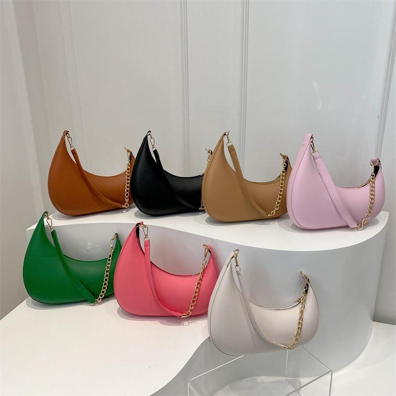 Stylish Mid-sized Crescent Handbag For Women 2024 Simple Urban Pu Leather Bag