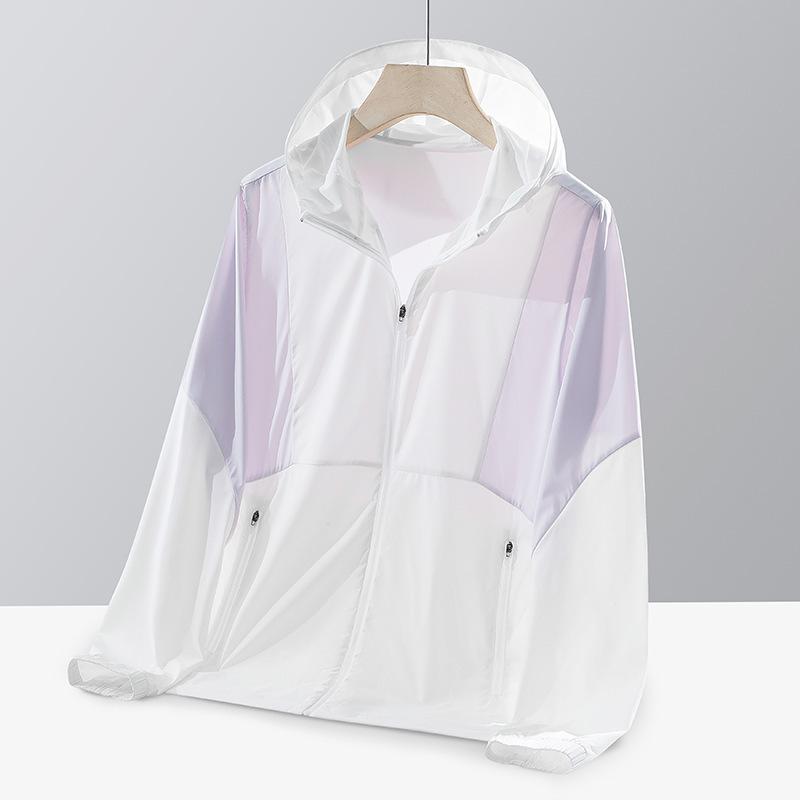 Summer ice silk UPF10 + sunscreen clothing color matching hooded light and breathable anti-ultraviolet high elastic men and women sun jacket