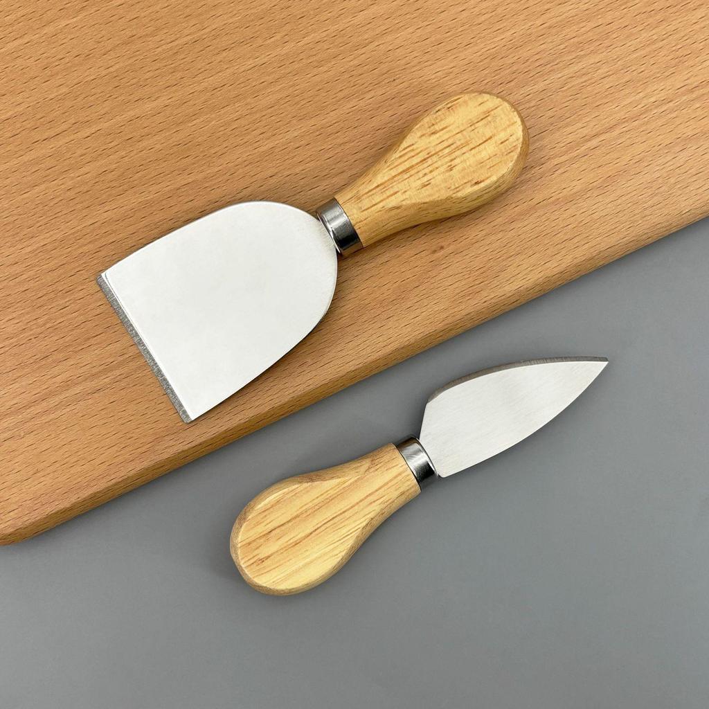 Edelstahl Käse- und Kuchenmesser-Set mit Holzgriff – Inklusive Gabel und Butterspachtel