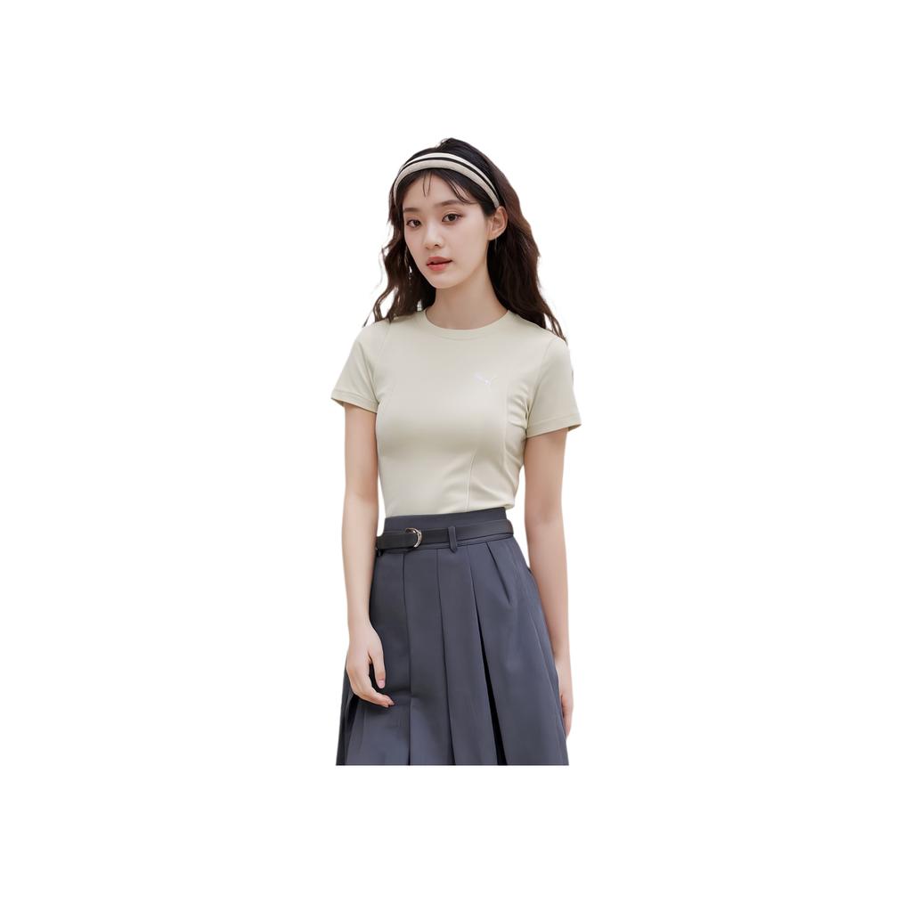 Puma Bequemes Gestricktes Sport Kurzarm T-Shirt Damen Tops Khaki 631305-87