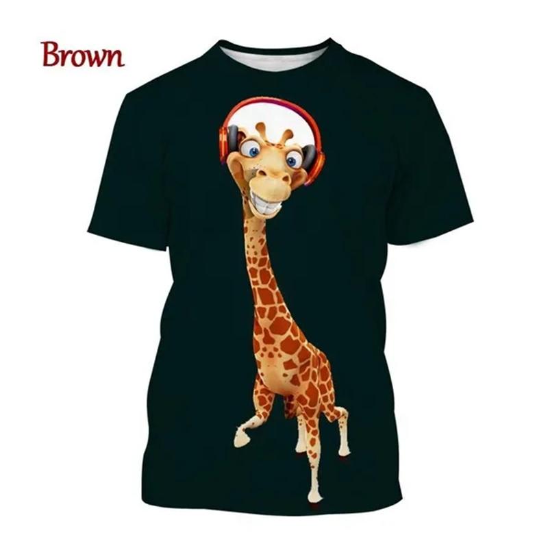 Giraffe Print Children's T-Shirt Cute 3D Boys' Casual Cartoon Animal Short-Sleeve Top