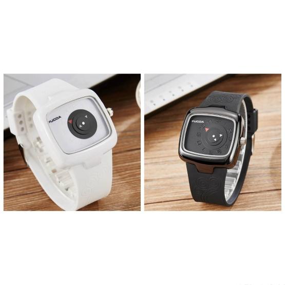 Einzigartiger Plattenspieler Schwarz Weiß Quadratisch Quarz Herrenuhr Armbanduhr Herren Kreative Zeitanzeige Gummiarmband Uhr